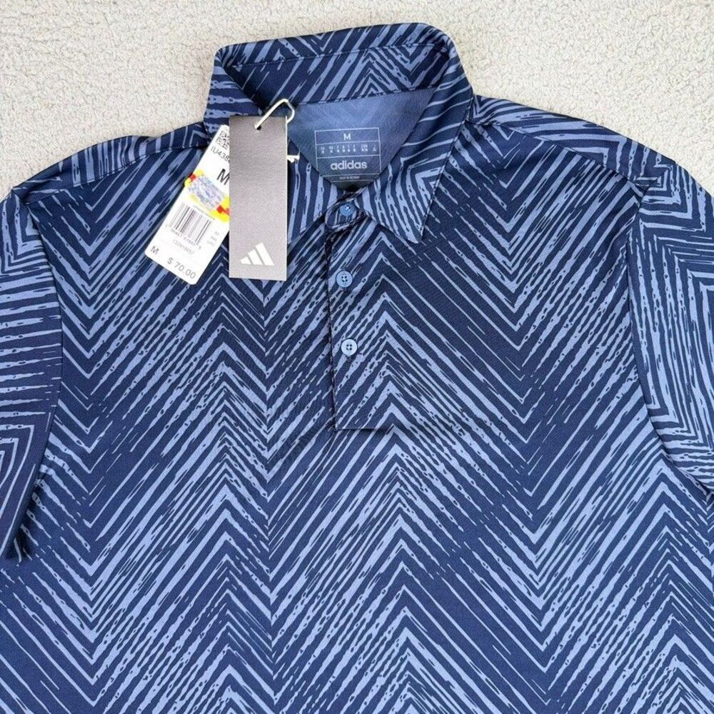 Adidas Ultimate365 Golf Shirt Mens M Blue Chevron Print Performance Polo NWT New - Picture 3 of 8